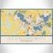 Oconomowoc Wisconsin Map Print Landscape Orientation in Woodblock Style With Shaded Background