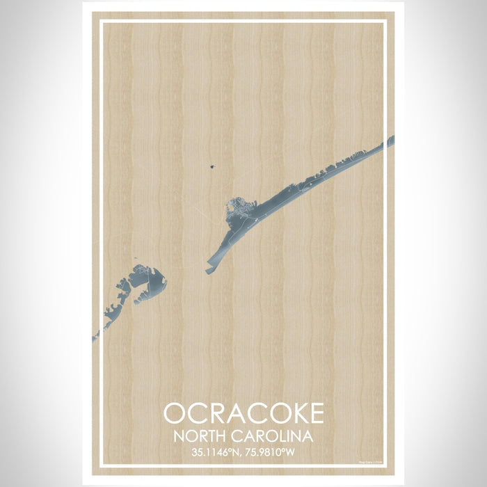 Ocracoke North Carolina Map Print Portrait Orientation in Afternoon Style With Shaded Background