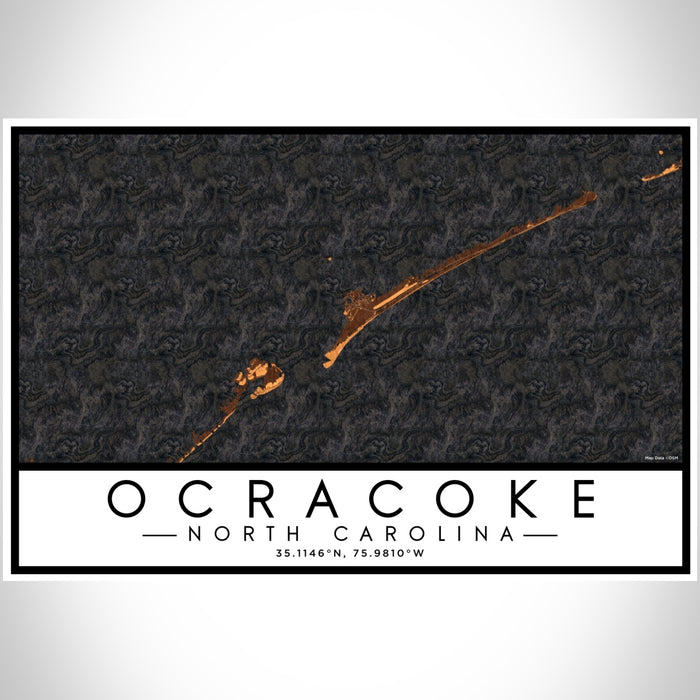 Ocracoke North Carolina Map Print Landscape Orientation in Ember Style With Shaded Background