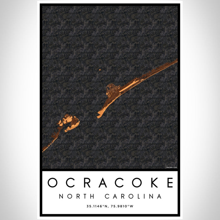 Ocracoke North Carolina Map Print Portrait Orientation in Ember Style With Shaded Background