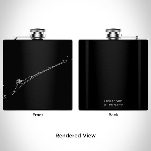 Rendered View of Ocracoke North Carolina Map Engraving on 6oz Stainless Steel Flask in Black