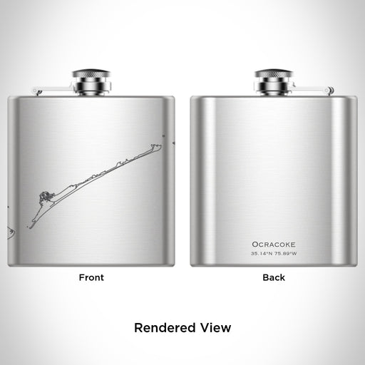 Rendered View of Ocracoke North Carolina Map Engraving on 6oz Stainless Steel Flask