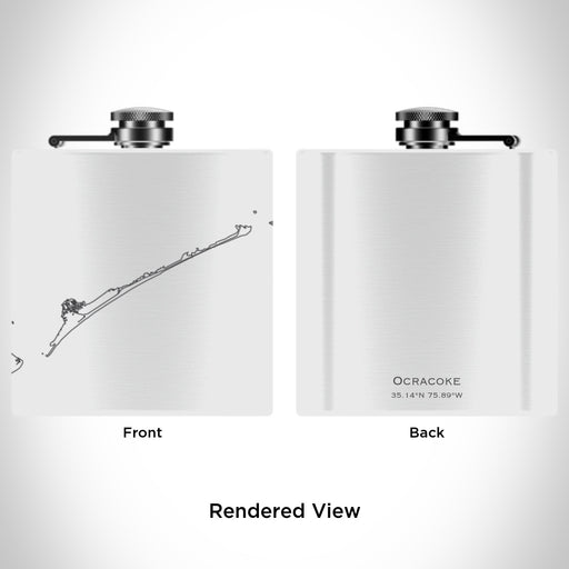 Rendered View of Ocracoke North Carolina Map Engraving on 6oz Stainless Steel Flask in White