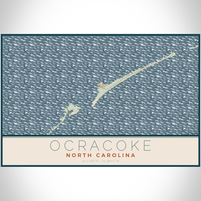 Ocracoke North Carolina Map Print Landscape Orientation in Woodblock Style With Shaded Background