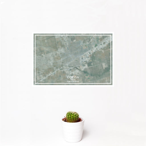 12x18 Odessa Texas Map Print Landscape Orientation in Afternoon Style With Small Cactus Plant in White Planter