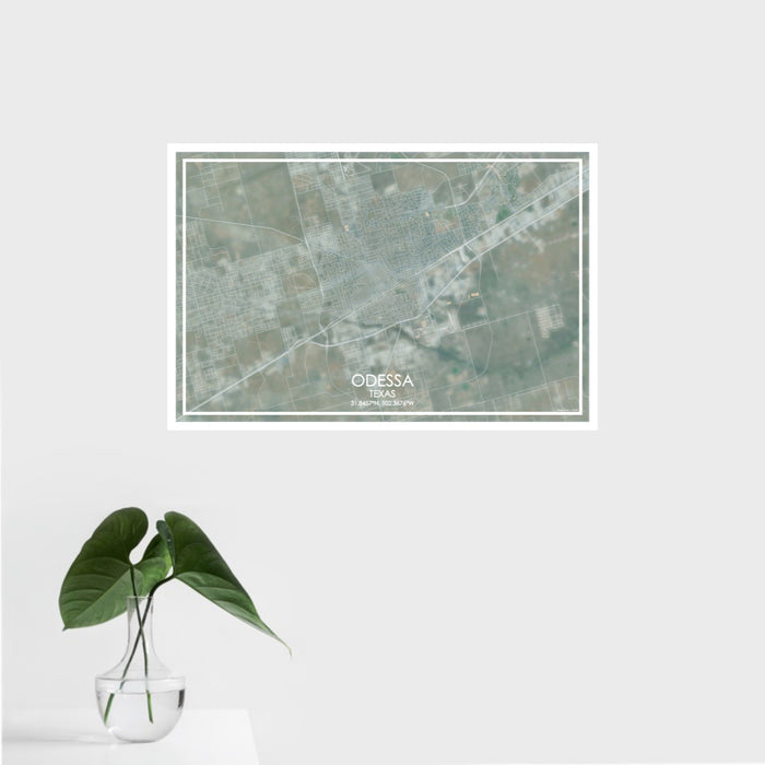 16x24 Odessa Texas Map Print Landscape Orientation in Afternoon Style With Tropical Plant Leaves in Water