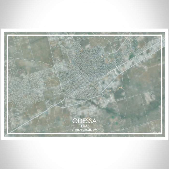 Odessa Texas Map Print Landscape Orientation in Afternoon Style With Shaded Background
