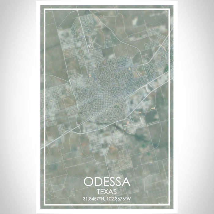 Odessa Texas Map Print Portrait Orientation in Afternoon Style With Shaded Background