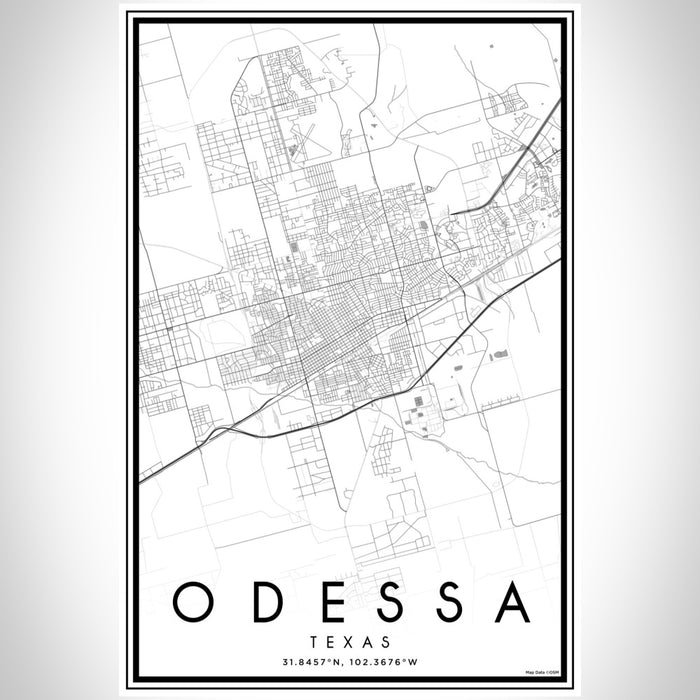 Odessa Texas Map Print Portrait Orientation in Classic Style With Shaded Background
