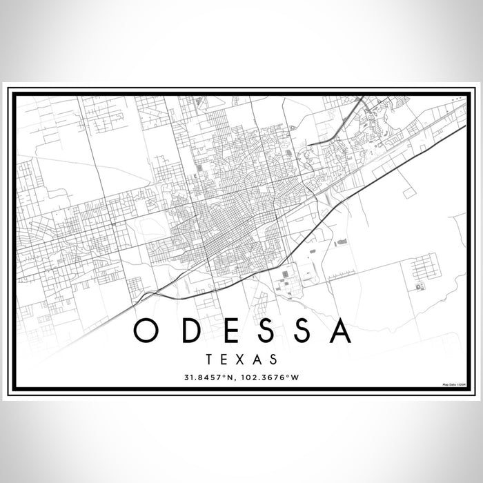Odessa Texas Map Print Landscape Orientation in Classic Style With Shaded Background