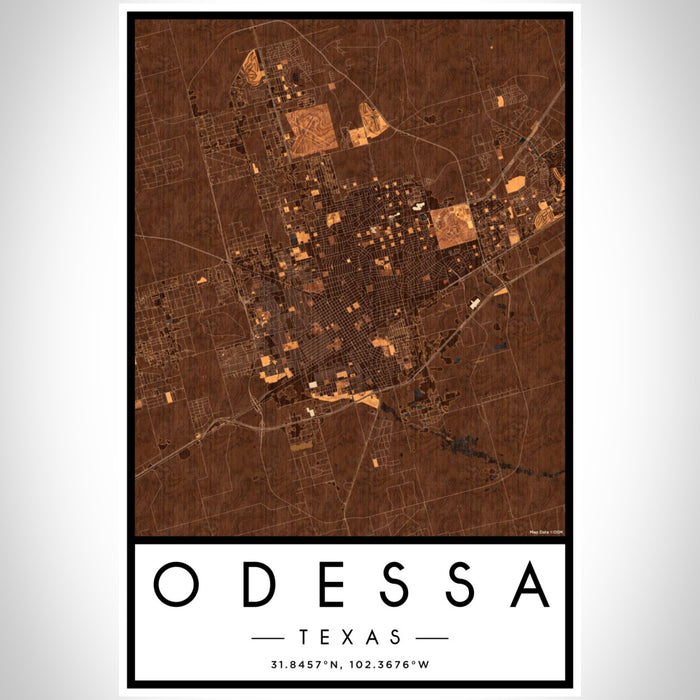 Odessa Texas Map Print Portrait Orientation in Ember Style With Shaded Background