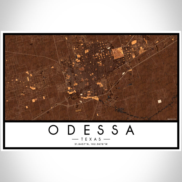 Odessa Texas Map Print Landscape Orientation in Ember Style With Shaded Background