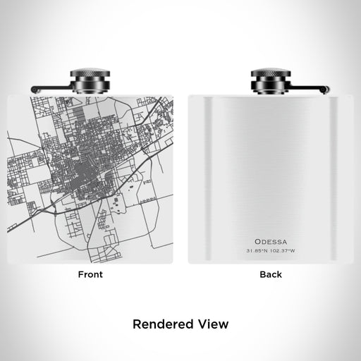 Rendered View of Odessa Texas Map Engraving on 6oz Stainless Steel Flask in White