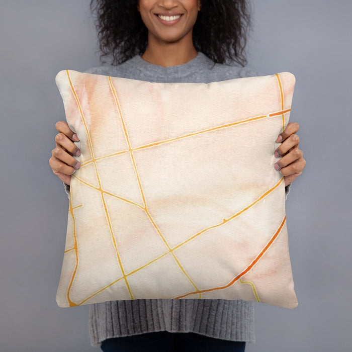 Person holding 18x18 Custom Odessa Texas Map Throw Pillow in Watercolor