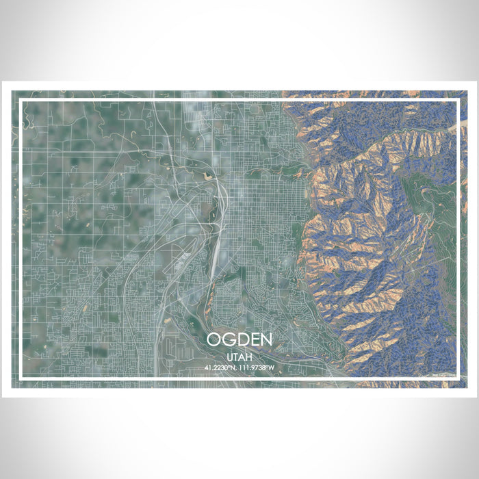 Ogden Utah Map Print Landscape Orientation in Afternoon Style With Shaded Background