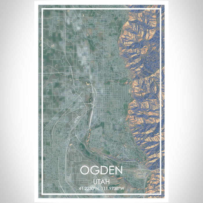Ogden Utah Map Print Portrait Orientation in Afternoon Style With Shaded Background