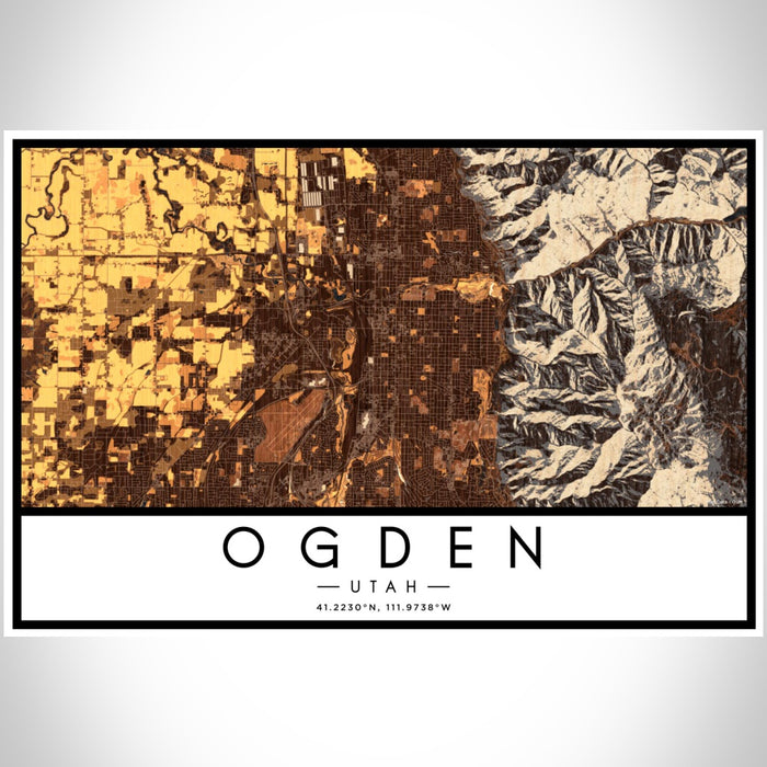 Ogden Utah Map Print Landscape Orientation in Ember Style With Shaded Background