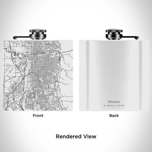 Rendered View of Ogden Utah Map Engraving on 6oz Stainless Steel Flask in White