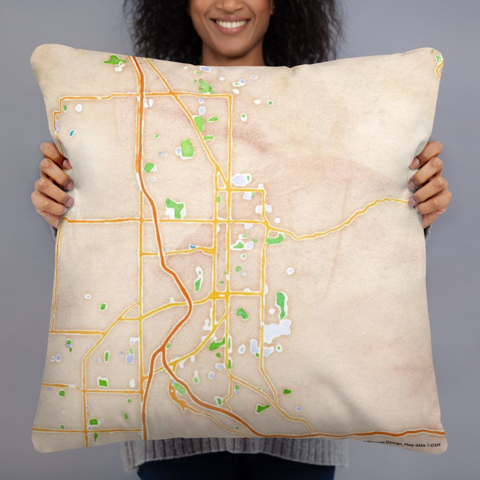 Person holding 22x22 Custom Ogden Utah Map Throw Pillow in Watercolor