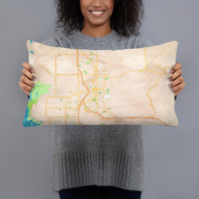 Person holding 20x12 Custom Ogden Utah Map Throw Pillow in Watercolor