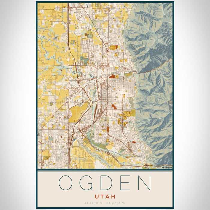 Ogden Utah Map Print Portrait Orientation in Woodblock Style With Shaded Background