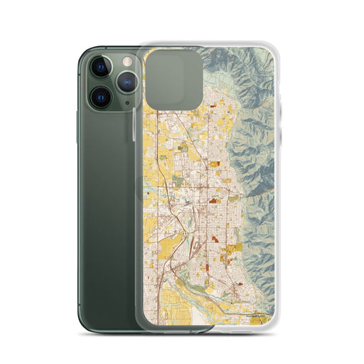Custom Ogden Utah Map Phone Case in Woodblock on Table with Laptop and Plant