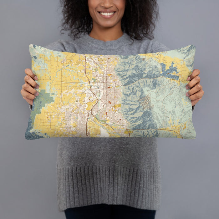 Person holding 20x12 Custom Ogden Utah Map Throw Pillow in Woodblock
