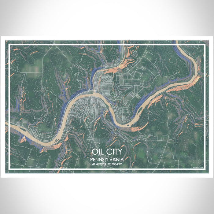 Oil City Pennsylvania Map Print Landscape Orientation in Afternoon Style With Shaded Background