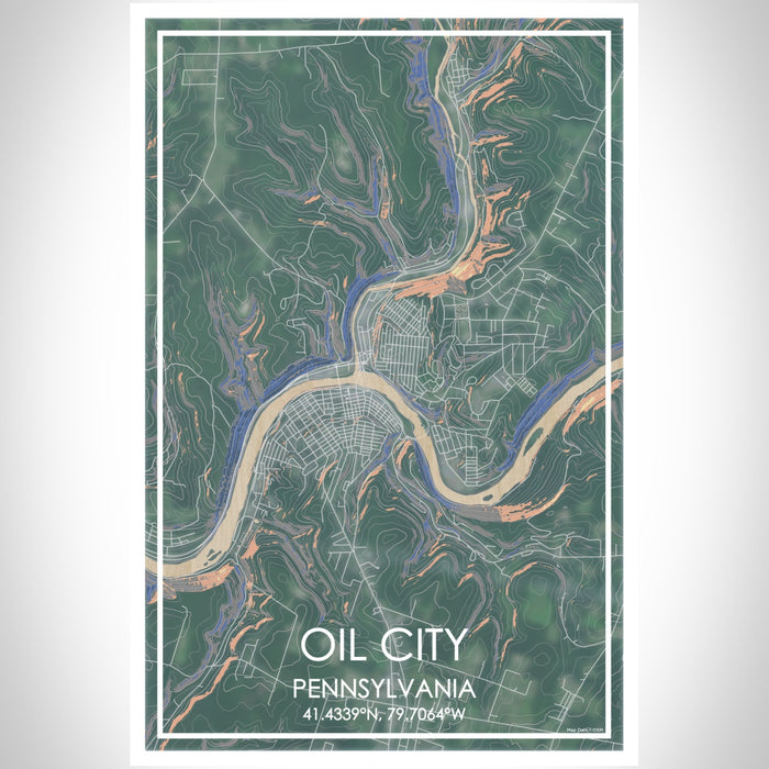 Oil City Pennsylvania Map Print Portrait Orientation in Afternoon Style With Shaded Background