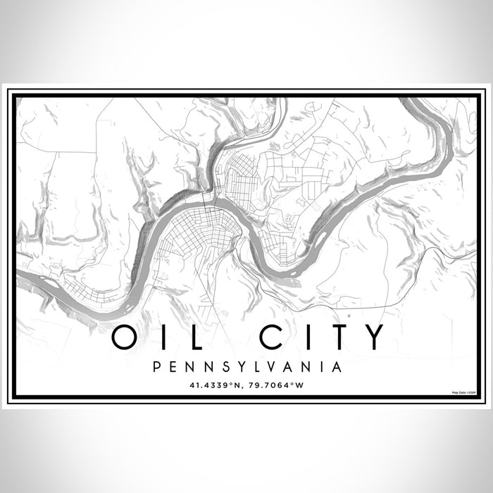 Oil City Pennsylvania Map Print Landscape Orientation in Classic Style With Shaded Background