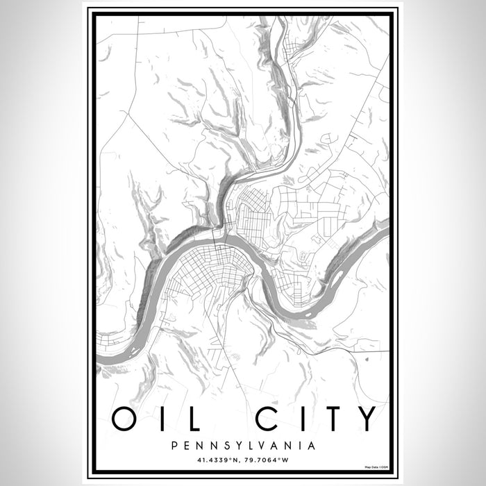 Oil City Pennsylvania Map Print Portrait Orientation in Classic Style With Shaded Background