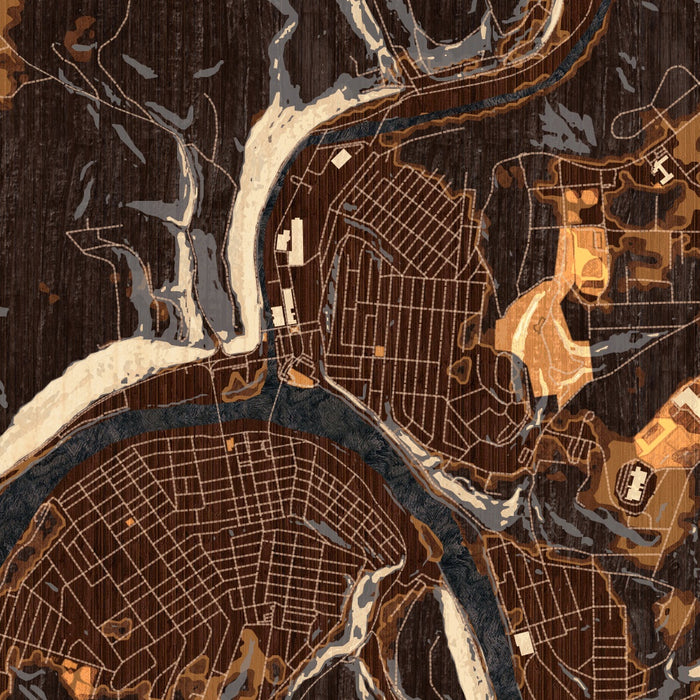 Oil City Pennsylvania Map Print in Ember Style Zoomed In Close Up Showing Details
