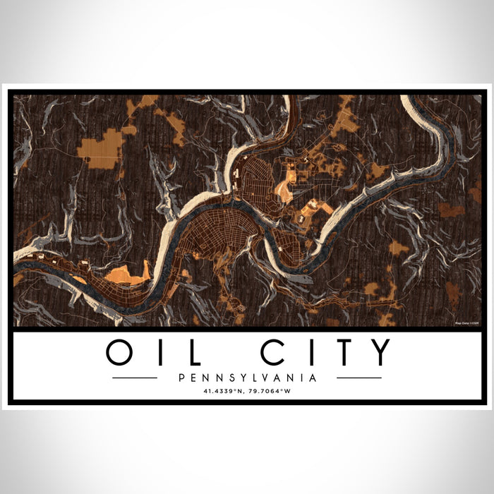 Oil City Pennsylvania Map Print Landscape Orientation in Ember Style With Shaded Background