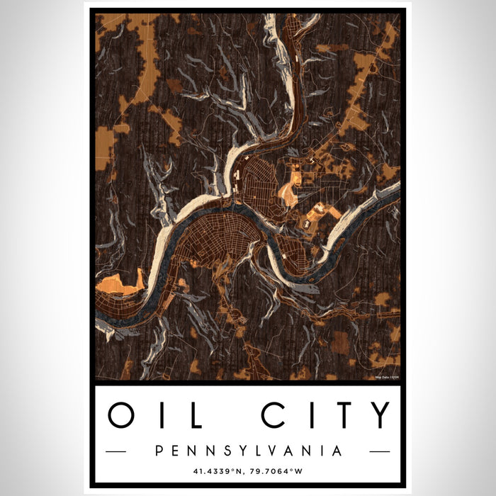 Oil City Pennsylvania Map Print Portrait Orientation in Ember Style With Shaded Background
