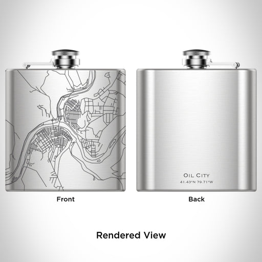 Rendered View of Oil City Pennsylvania Map Engraving on 6oz Stainless Steel Flask