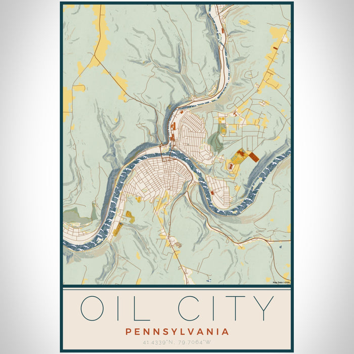 Oil City Pennsylvania Map Print Portrait Orientation in Woodblock Style With Shaded Background