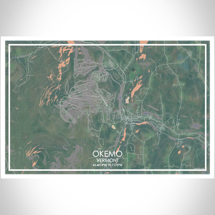 Okemo Vermont Map Print Landscape Orientation in Afternoon Style With Shaded Background