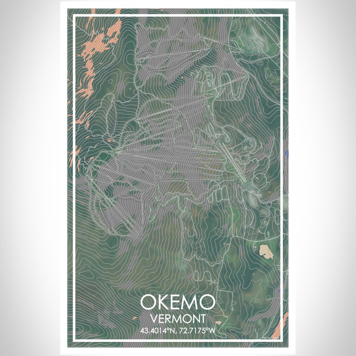 Okemo Vermont Map Print Portrait Orientation in Afternoon Style With Shaded Background