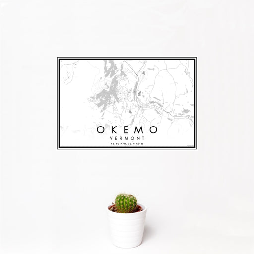 12x18 Okemo Vermont Map Print Landscape Orientation in Classic Style With Small Cactus Plant in White Planter