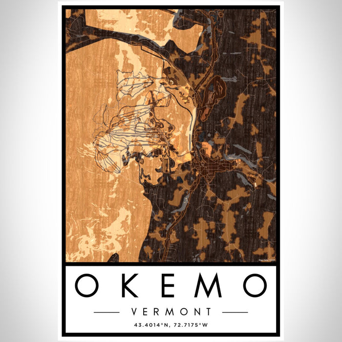 Okemo Vermont Map Print Portrait Orientation in Ember Style With Shaded Background