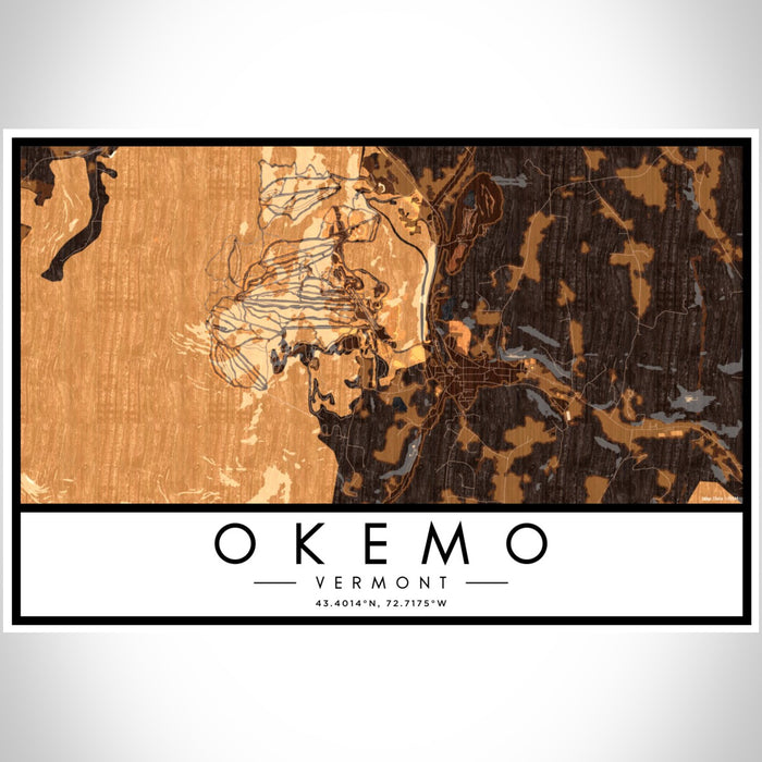 Okemo Vermont Map Print Landscape Orientation in Ember Style With Shaded Background