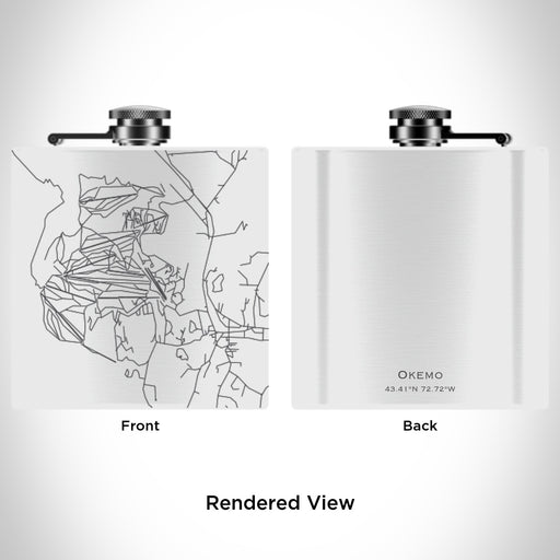 Rendered View of Okemo Vermont Map Engraving on 6oz Stainless Steel Flask in White
