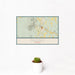 12x18 Okemo Vermont Map Print Landscape Orientation in Woodblock Style With Small Cactus Plant in White Planter