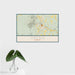 16x24 Okemo Vermont Map Print Landscape Orientation in Woodblock Style With Tropical Plant Leaves in Water