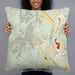 Person holding 22x22 Custom Okemo Vermont Map Throw Pillow in Woodblock