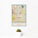 12x18 Okemos Michigan Map Print Portrait Orientation in Woodblock Style With Small Cactus Plant in White Planter