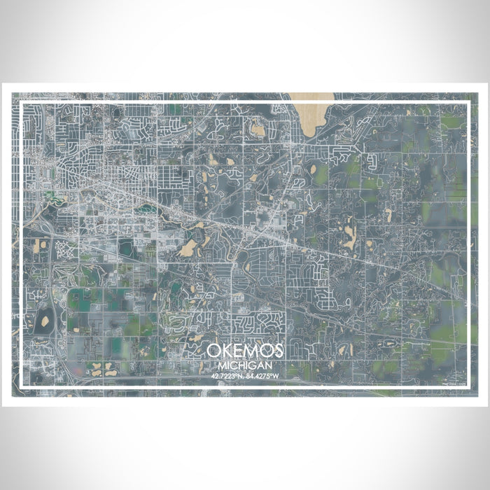 Okemos Michigan Map Print Landscape Orientation in Afternoon Style With Shaded Background