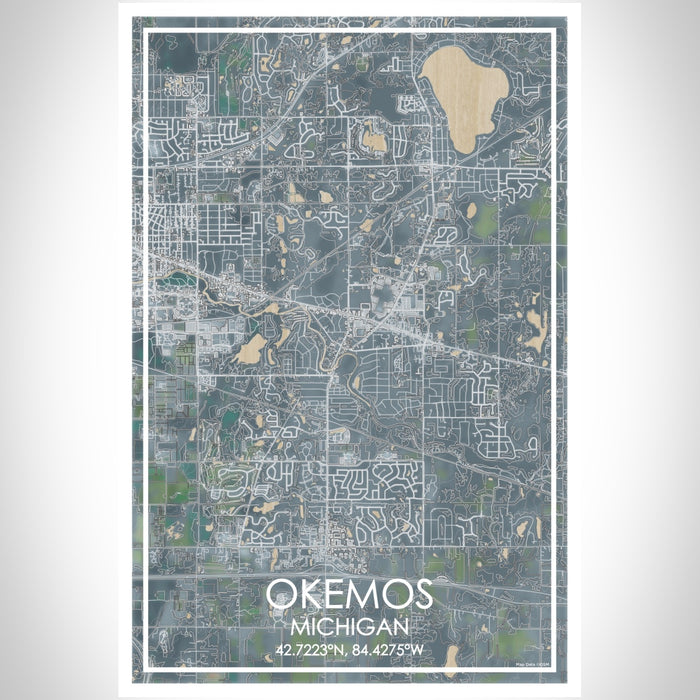 Okemos Michigan Map Print Portrait Orientation in Afternoon Style With Shaded Background