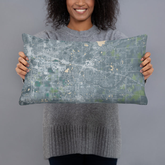 Person holding 20x12 Custom Okemos Michigan Map Throw Pillow in Afternoon