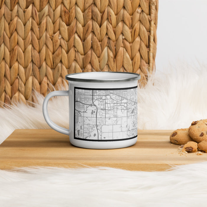 Left View Custom Okemos Michigan Map Enamel Mug in Classic on Table Top